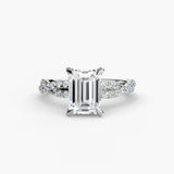 INFINITIÉ Emerald Cut twisted pavé solitaire ring setting in White Gold | SARATTI