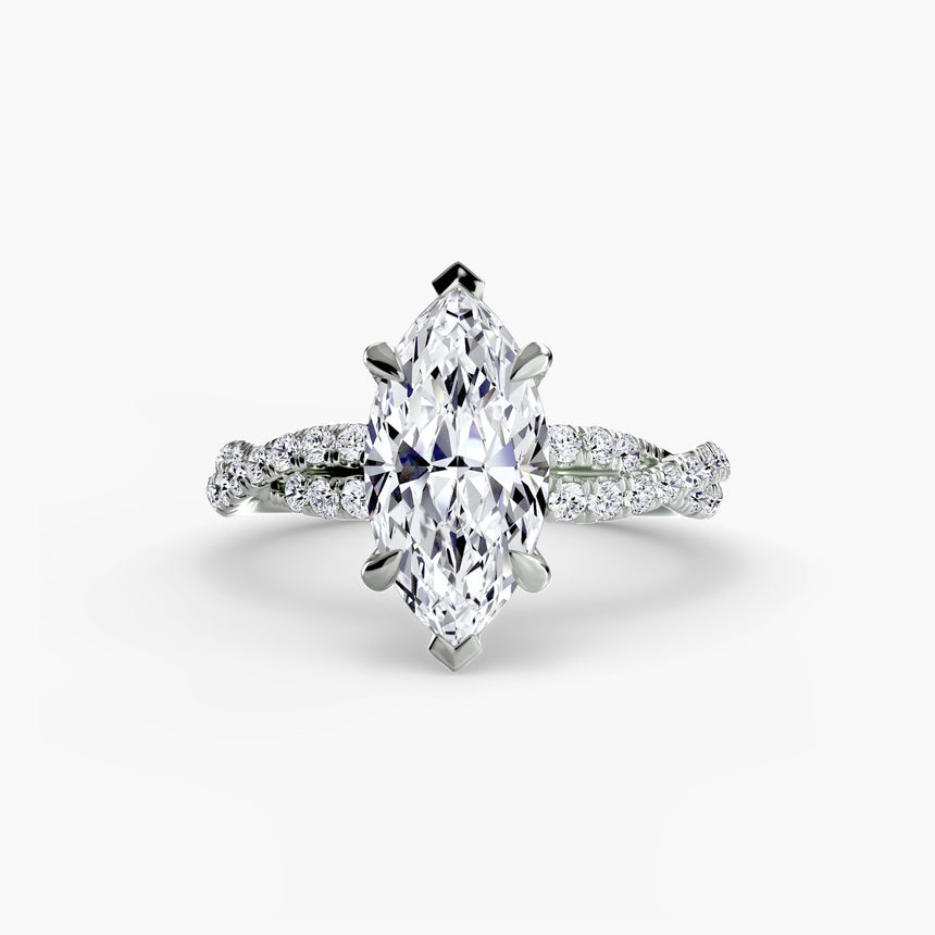 INFINITIÉ – Marquise Cut Twisted Pavé Solitaire Ring Setting in 950 Platinum | SARATTI