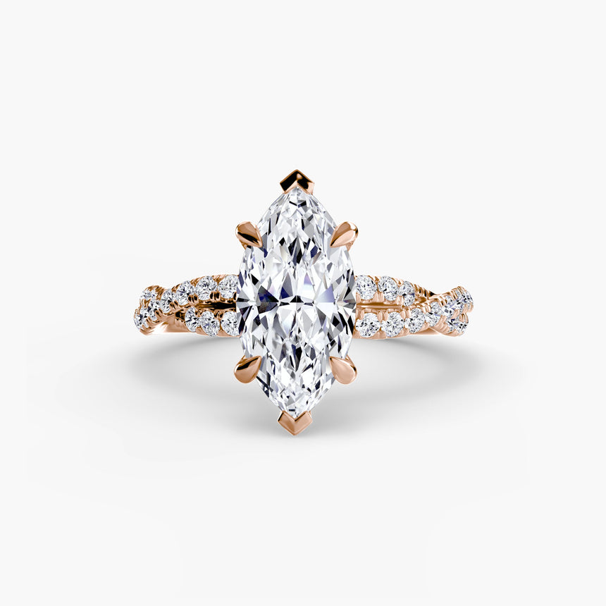 INFINITIÉ – Marquise Cut Twisted Pavé Solitaire Ring Setting in Rose Gold | SARATTI