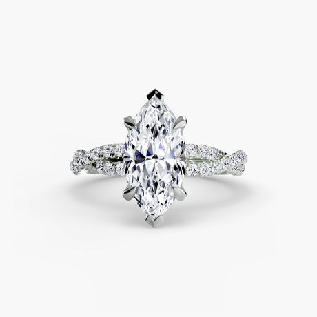 INFINITIÉ – Marquise Cut Twisted Pavé Solitaire Ring Setting in White Gold | SARATTI