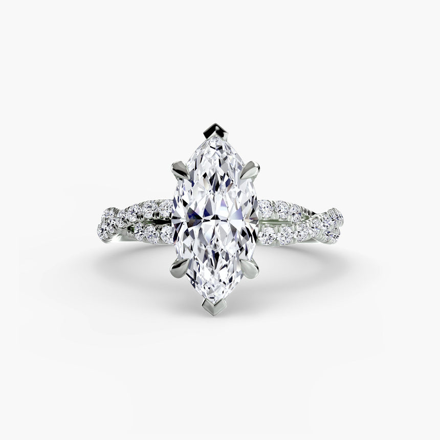 INFINITIÉ – Marquise Cut Twisted Pavé Solitaire Ring Setting in White Gold | SARATTI