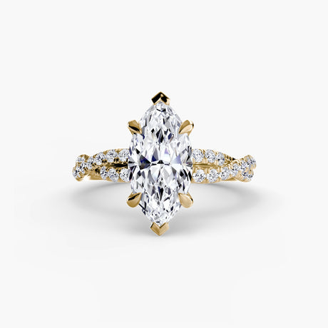 INFINITIÉ – Marquise Cut Twisted Pavé Solitaire Ring Setting in Yellow Gold | SARATTI