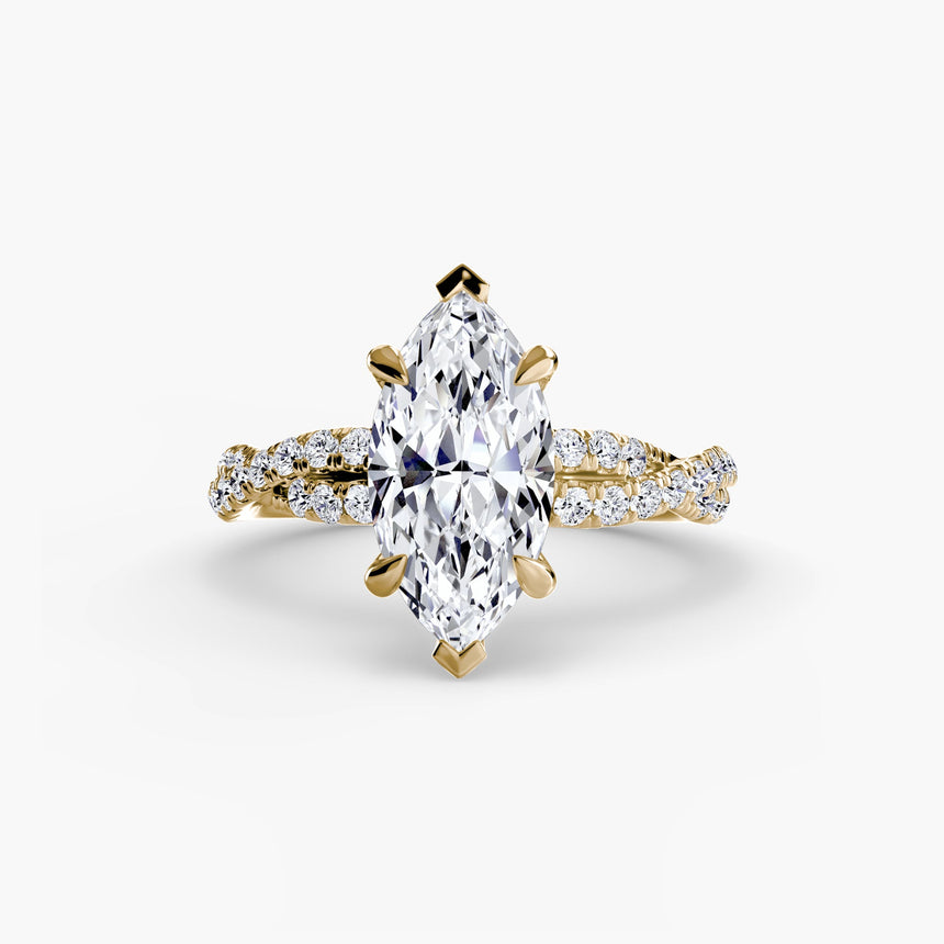 INFINITIÉ – Marquise Cut Twisted Pavé Solitaire Ring Setting in Yellow Gold | SARATTI