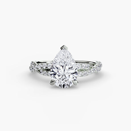 INFINITIÉ – Pear Cut Twisted Pavé Solitaire Ring Setting in White Gold | SARATTI
