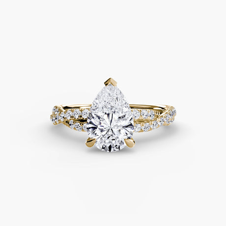 INFINITIÉ – Pear Cut Twisted Pavé Solitaire Ring Setting in Yellow Gold | SARATTI
