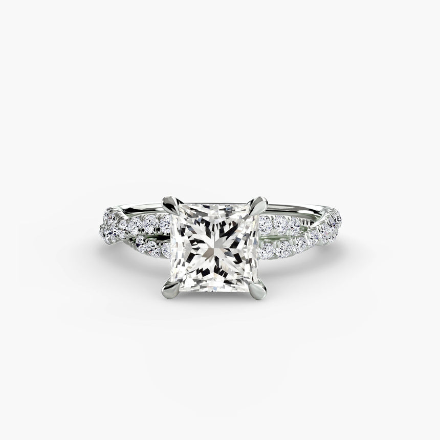 INFINITIÉ – Princess Cut Twisted Pavé Solitaire Ring Setting in 950 Platinum | SARATTI