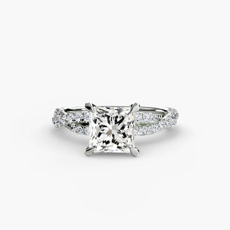 INFINITIÉ – Princess Cut Twisted Pavé Solitaire Ring Setting in White Gold | SARATTI