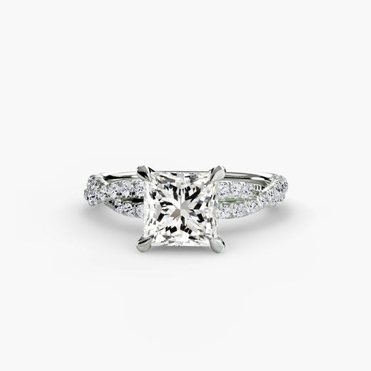 INFINITIÉ – Princess Cut Twisted Pavé Solitaire Ring Setting in White Gold | SARATTI
