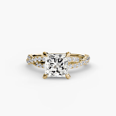 INFINITIÉ – Princess Cut Twisted Pavé Solitaire Ring Setting in Yellow Gold | SARATTI