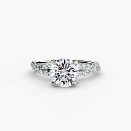 INFINITIÉ – Round Cut Twisted Pavé Solitaire Ring Setting in White Gold | SARATTI