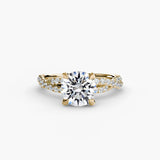INFINITIÉ – Round Cut Twisted Pavé Solitaire Ring Setting in Yellow Gold | SARATTI