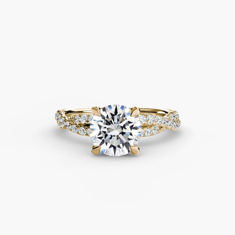 INFINITIÉ – Round Cut Twisted Pavé Solitaire Ring Setting in Yellow Gold | SARATTI