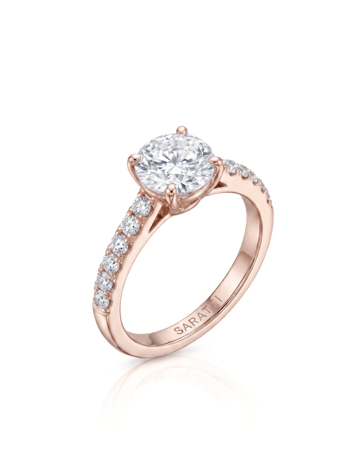 Jelena 1 carat F-colour oval natural diamond pavé solitaire ring in 18K rose gold, 45-degree hero view | SARATTI