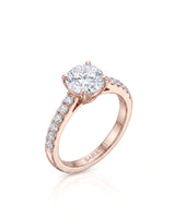 Jelena 1 carat F-colour oval natural diamond pavé solitaire ring in 18K rose gold, 45-degree hero view | SARATTI