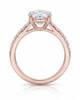 Jelena 1 carat F-colour oval natural diamond pavé solitaire ring in 18K rose gold, side profile showing raised open gallery | SARATTI