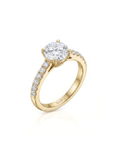 Jelena 1 carat F-colour oval natural diamond pavé solitaire ring in 18K yellow gold, 45-degree hero view | SARATTI