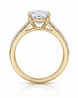Jelena 1 carat F-colour oval natural diamond pavé solitaire ring in 18K yellow gold, side profile showing raised open gallery | SARATTI