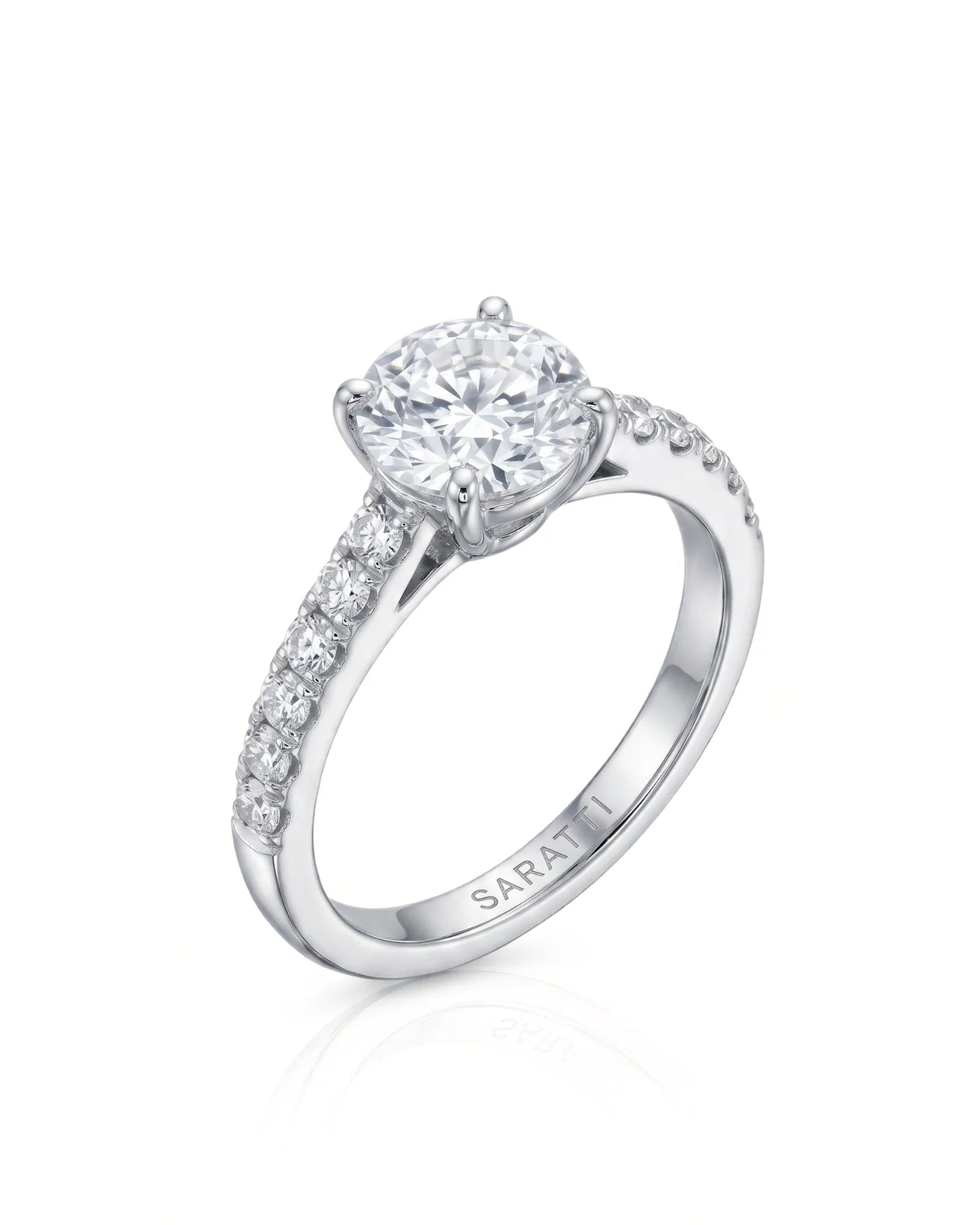Jelena 1 carat F-colour oval natural diamond pavé solitaire ring in platinum, 45-degree hero view | SARATTI