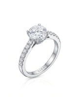 Jelena 1 carat F-colour oval natural diamond pavé solitaire ring in platinum, 45-degree hero view | SARATTI