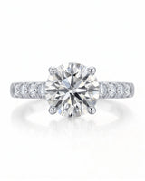 Jelena 1 carat F-colour oval natural diamond pavé solitaire ring in platinum, front view of oval centre and pavé shoulders | SARATTI