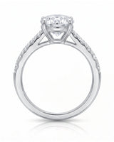 Jelena 1 carat F-colour oval natural diamond pavé solitaire ring in platinum, side profile showing raised open gallery | SARATTI