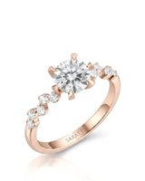 Joan 1 carat round natural diamond six-prong engagement ring in 18K rose gold, 45-degree view | SARATTI