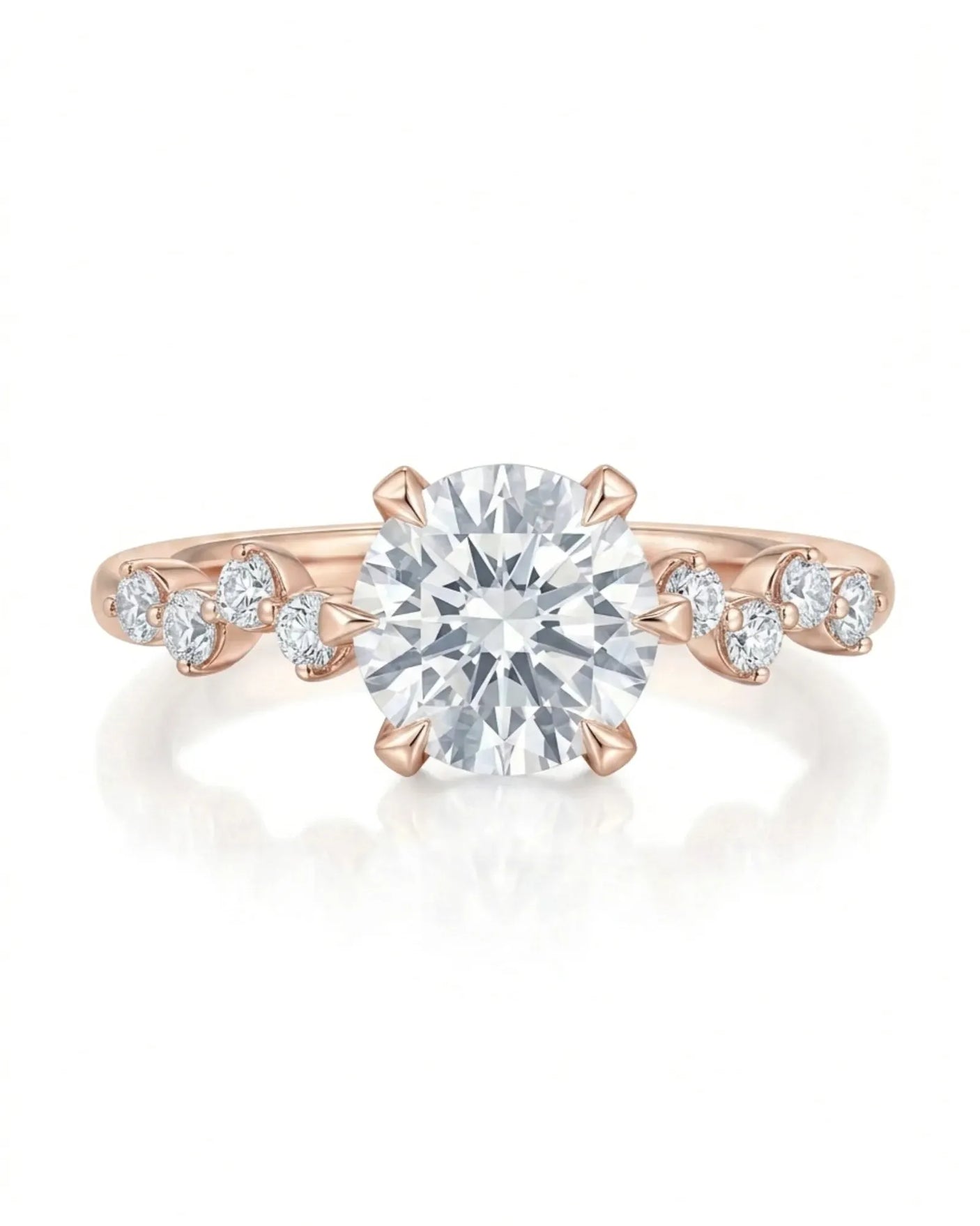 Joan 1 carat round natural diamond six-prong engagement ring in 18K rose gold, front view | SARATTI