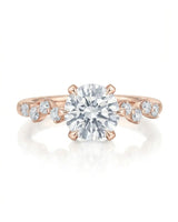 Joan 1 carat round natural diamond six-prong engagement ring in 18K rose gold, front view | SARATTI