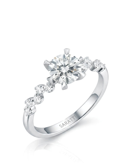 Joan 1 carat round natural diamond six-prong engagement ring in 18K white gold, 45-degree view | SARATTI