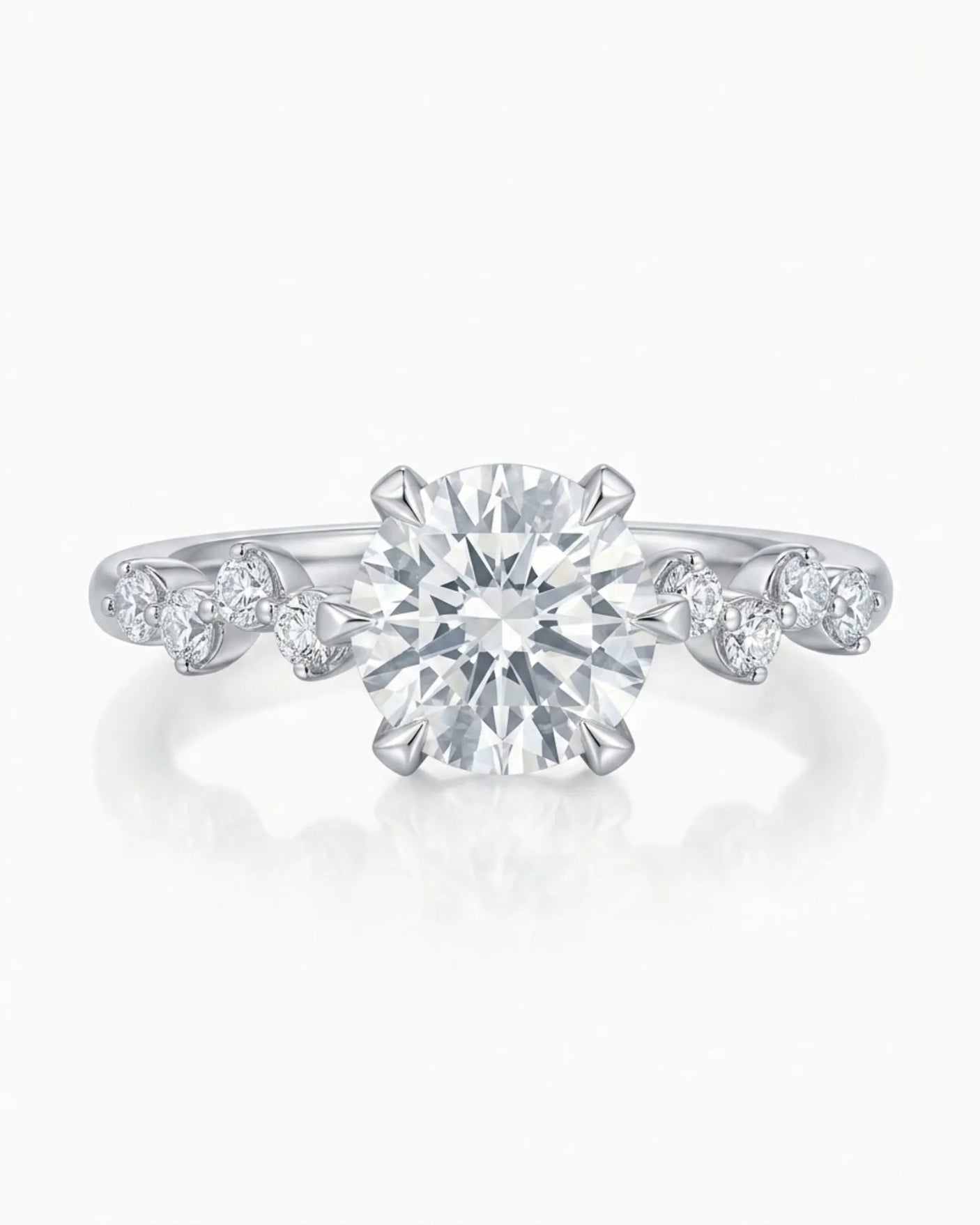 Joan 1 carat round natural diamond six-prong engagement ring in 18K white gold, front view | SARATTI
