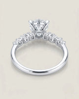 Joan 1 carat round natural diamond six-prong engagement ring in 18K white gold, underside and open gallery view | SARATTI
