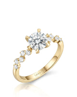 Joan 1 carat round natural diamond six-prong engagement ring in 18K yellow gold, 45-degree view | SARATTI