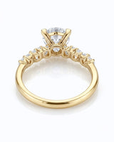 Joan 1 carat round natural diamond six-prong engagement ring in 18K yellow gold, underside and open gallery view | SARATTI
