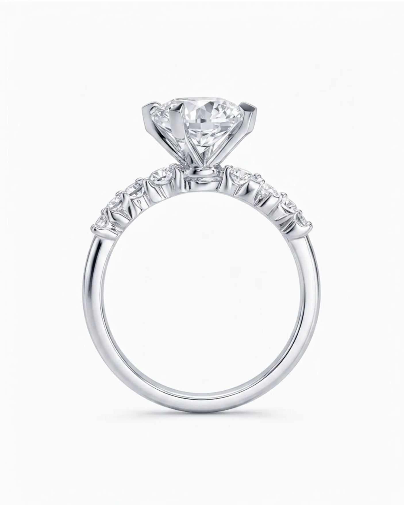 Joan 1 carat round natural diamond six-prong engagement ring in platinum, side profile | SARATTI