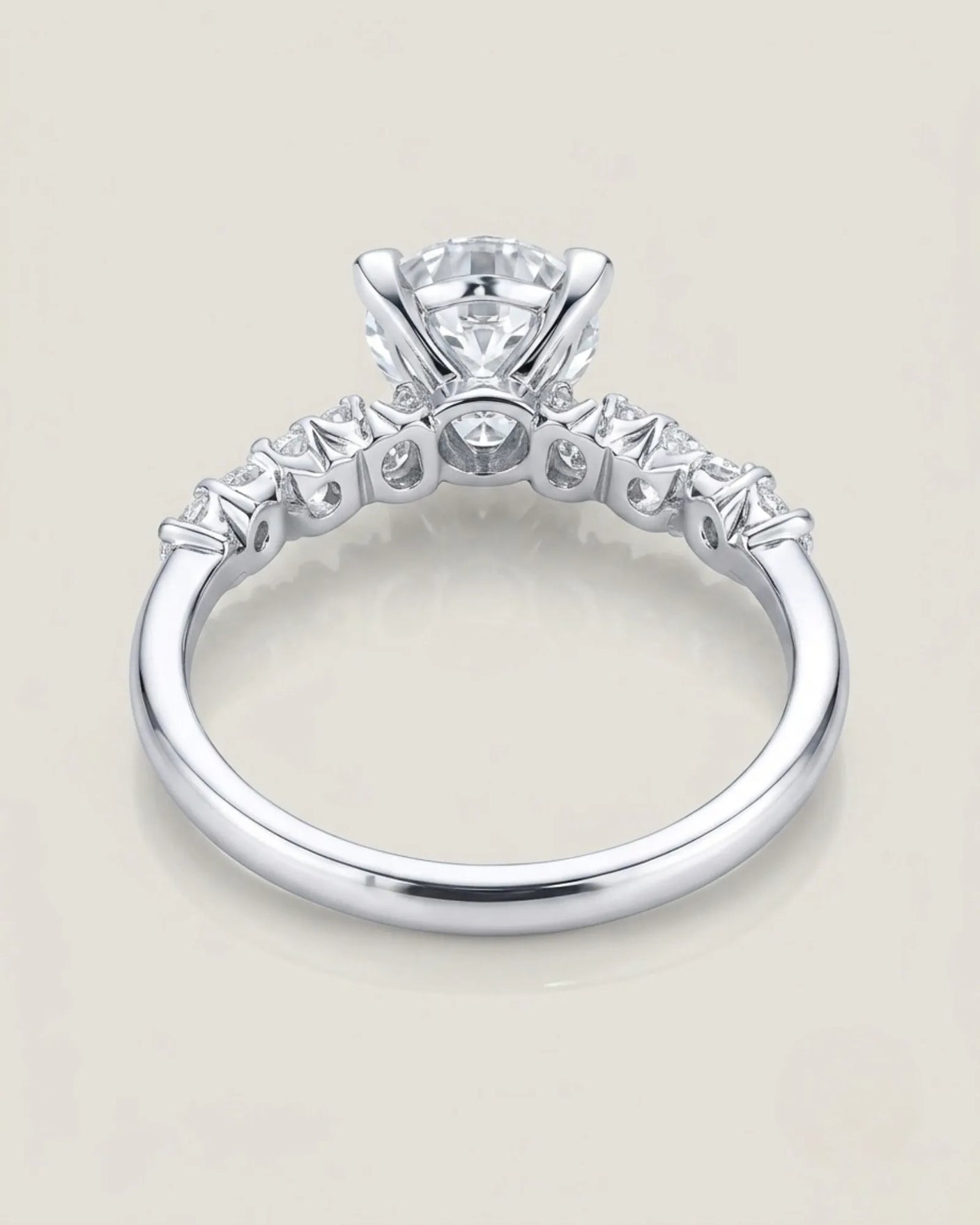 Joan 1 carat round natural diamond six-prong engagement ring in platinum, underside and open gallery view | SARATTI