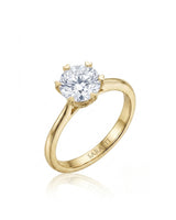 KATYA 1 carat round natural diamond heart-prong solitaire ring in 18K yellow gold, 45-degree hero view | SARATTI