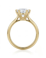 KATYA 1 carat round natural diamond heart-prong solitaire ring in 18K yellow gold, side profile showing raised open gallery | SARATTI