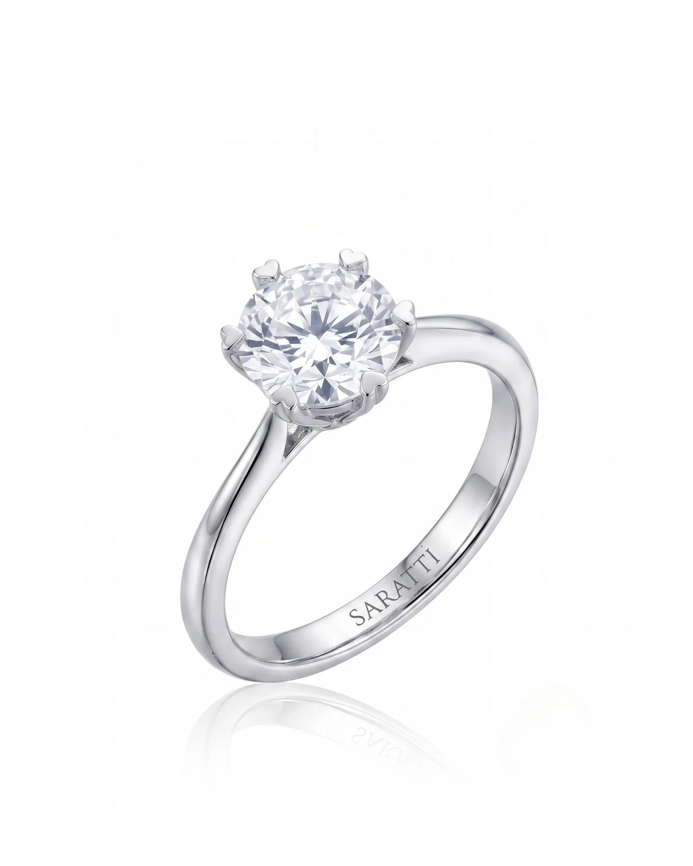 KATYA 1 carat round natural diamond heart-prong solitaire ring in platinum, 45-degree hero view | SARATTI