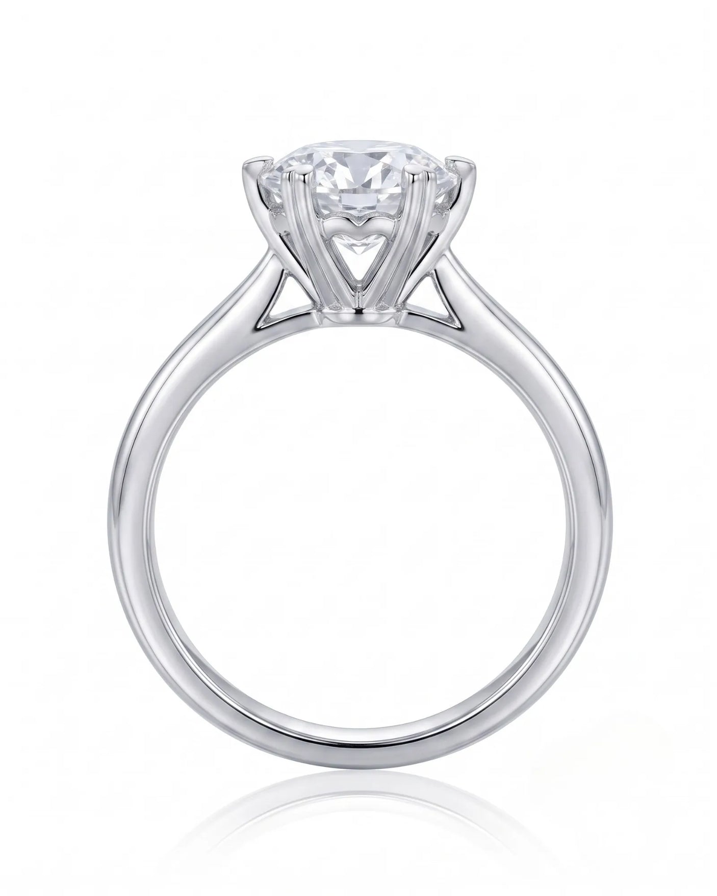 KATYA 1 carat round natural diamond heart-prong solitaire ring in platinum, side profile showing raised open gallery | SARATTI