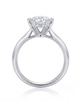 KATYA 1 carat round natural diamond heart-prong solitaire ring in platinum, side profile showing raised open gallery | SARATTI