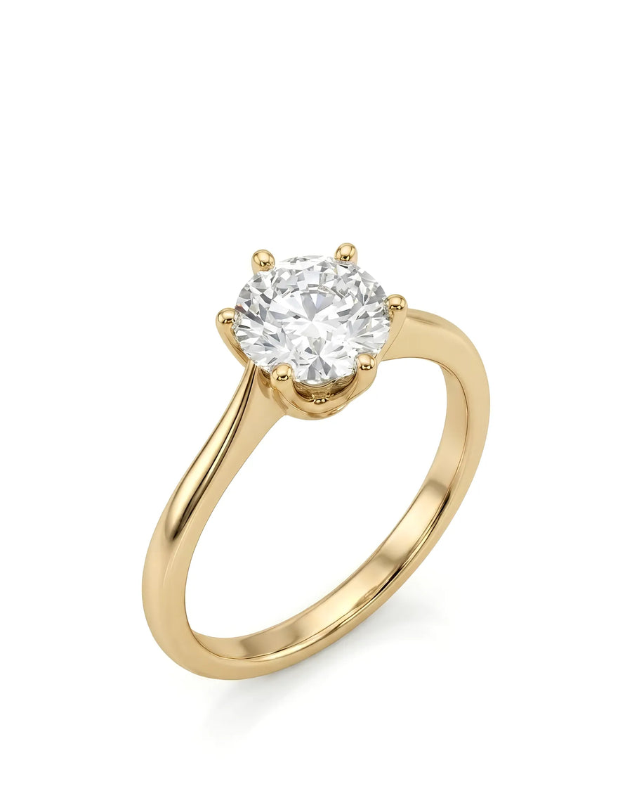Kira lovely crown natural diamond ring in yellow gold, 45-degree view | SARATTI