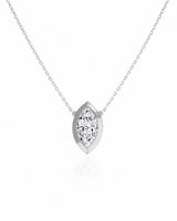 SOLARA Bezel-Set Marquise Cut solitaire necklace setting in white gold, front view | SARATTI