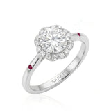 LILA – Natural Round Diamond Halo Ring with Ruby Accents