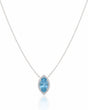 LUMÉA marquise cut Aquamarine diamond halo pendant necklace in White Gold, front view | SARATTI