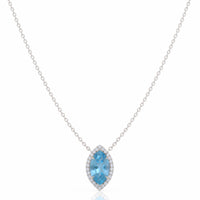LUMÉA – Marquise Cut Aquamarine Diamond Halo Pendant Necklace