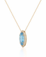 LUMÉA marquise cut Aquamarine diamond halo pendant necklace in Yellow Gold, side profile | SARATTI