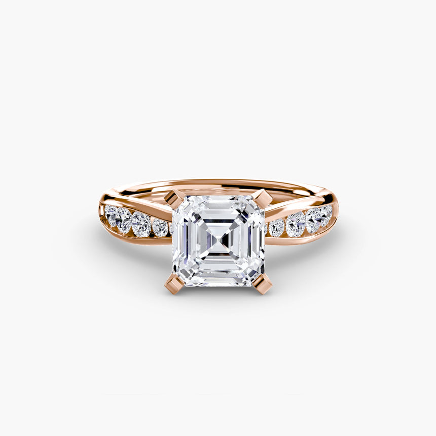 LUMIÈRE – Asscher Cut Diamond Band Solitaire Ring Setting in Rose Gold | SARATTI
