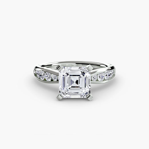 LUMIÈRE – Asscher Cut Diamond Band Solitaire Ring Setting in White Gold | SARATTI