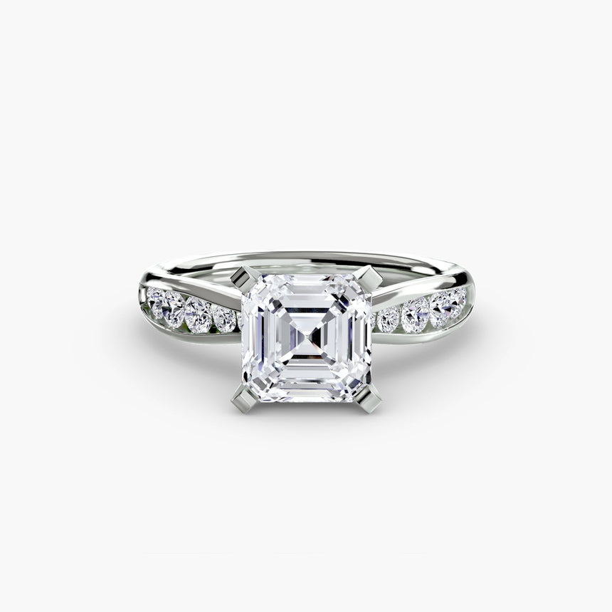 LUMIÈRE – Asscher Cut Diamond Band Solitaire Ring Setting in White Gold | SARATTI