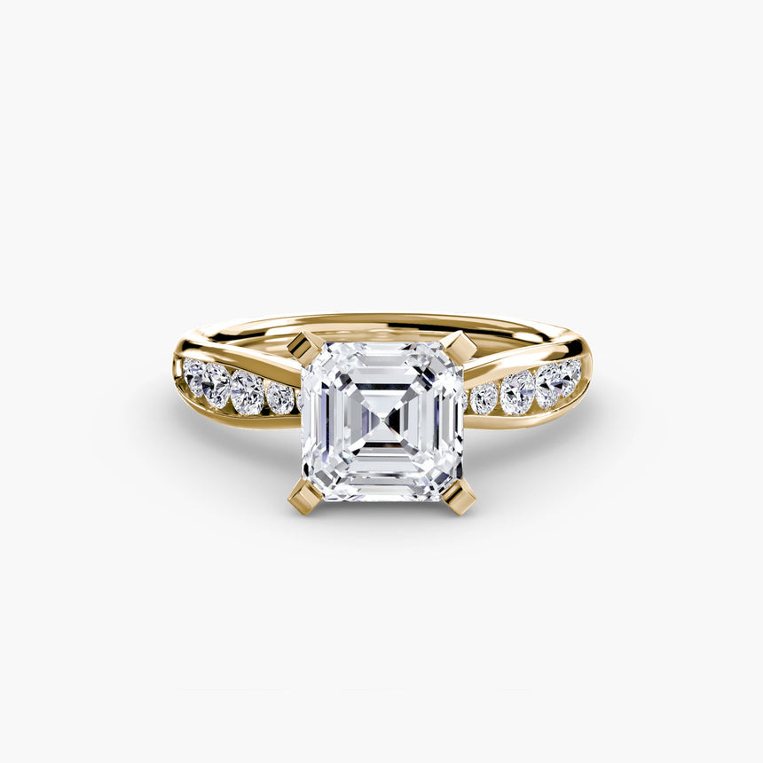 LUMIÈRE – Asscher Cut Diamond Band Solitaire Ring Setting in Yellow Gold | SARATTI